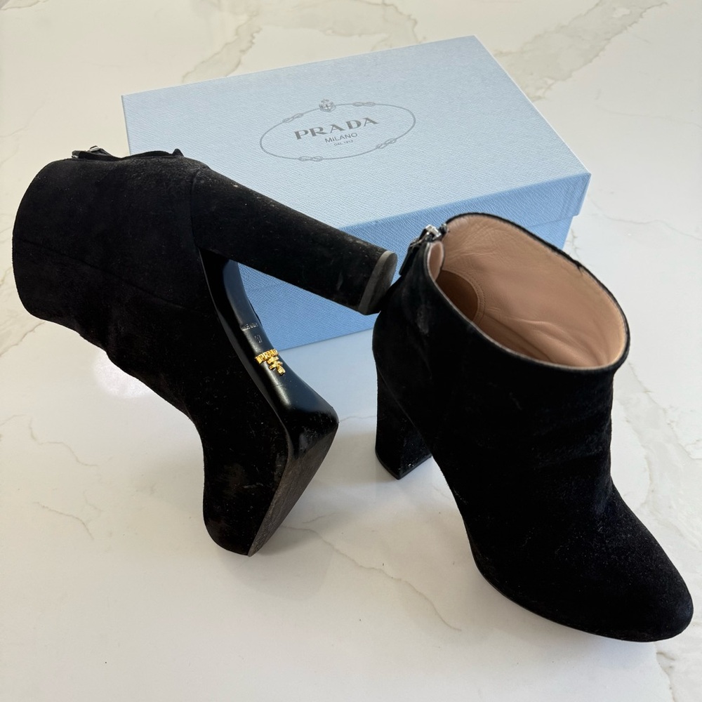 PRADA Suede Black Ankle Platform Boots